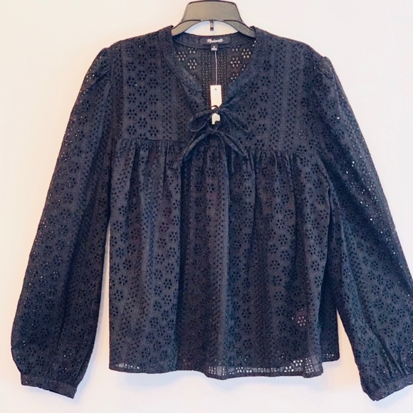 Madewell Tops - Madewell Eyelet Lace Peasant Top Black Medium